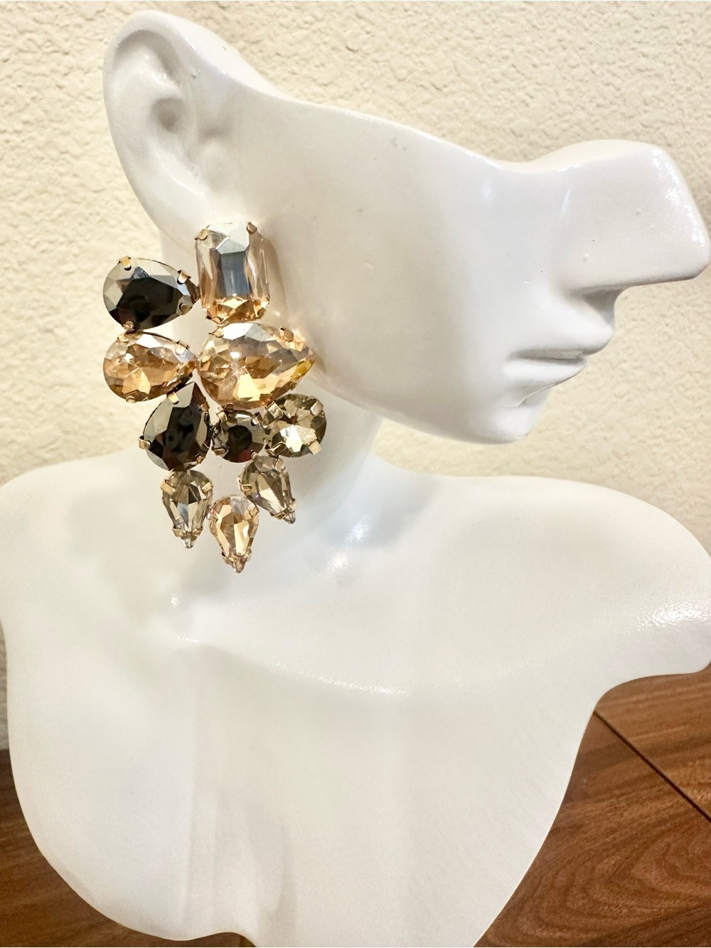 Fashion Jewelry Gold-Toned Champagne Crystal Cluster Earrings